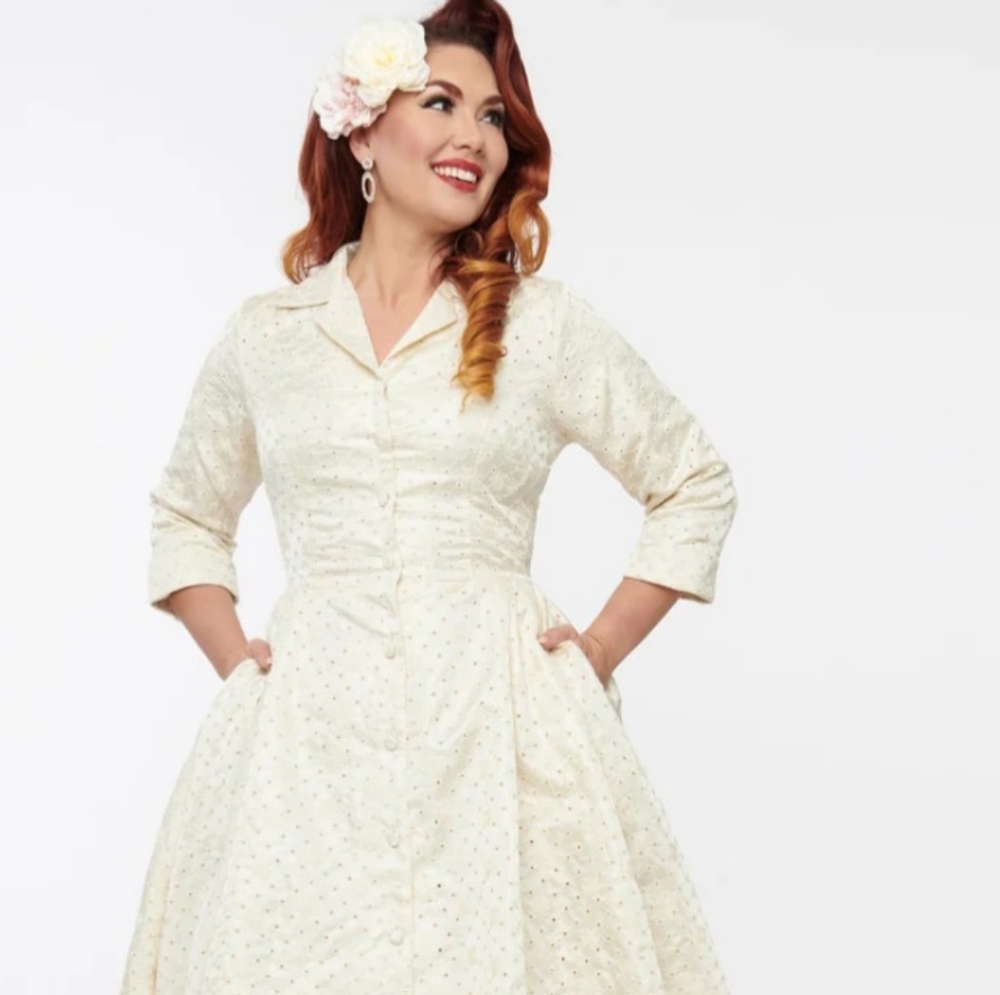 1950s inspired gold and white dress M 6/8